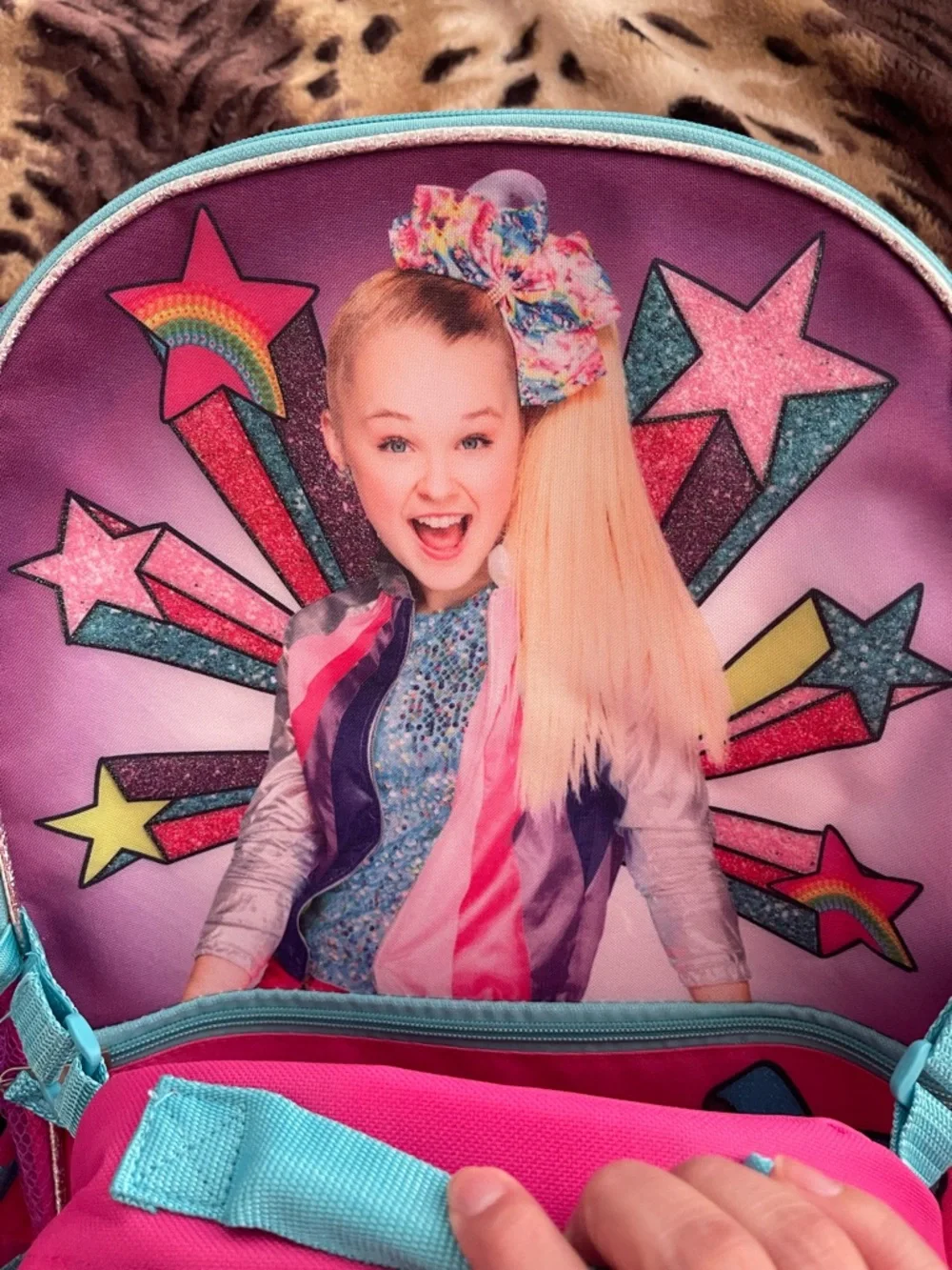 JoJo Siwa Pink Purple Turquoise Rainbow Kids Backpack with Bow Accent